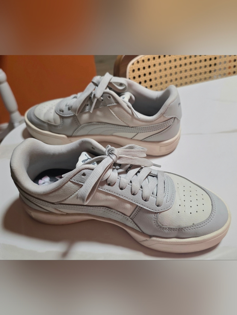 Puma White Gray Big Kids Low-Profile Leather Sneakers - Picture 5 of 7